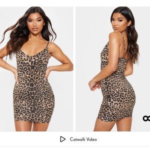 Leopard Print Strappy Plunge Bodycon Dress